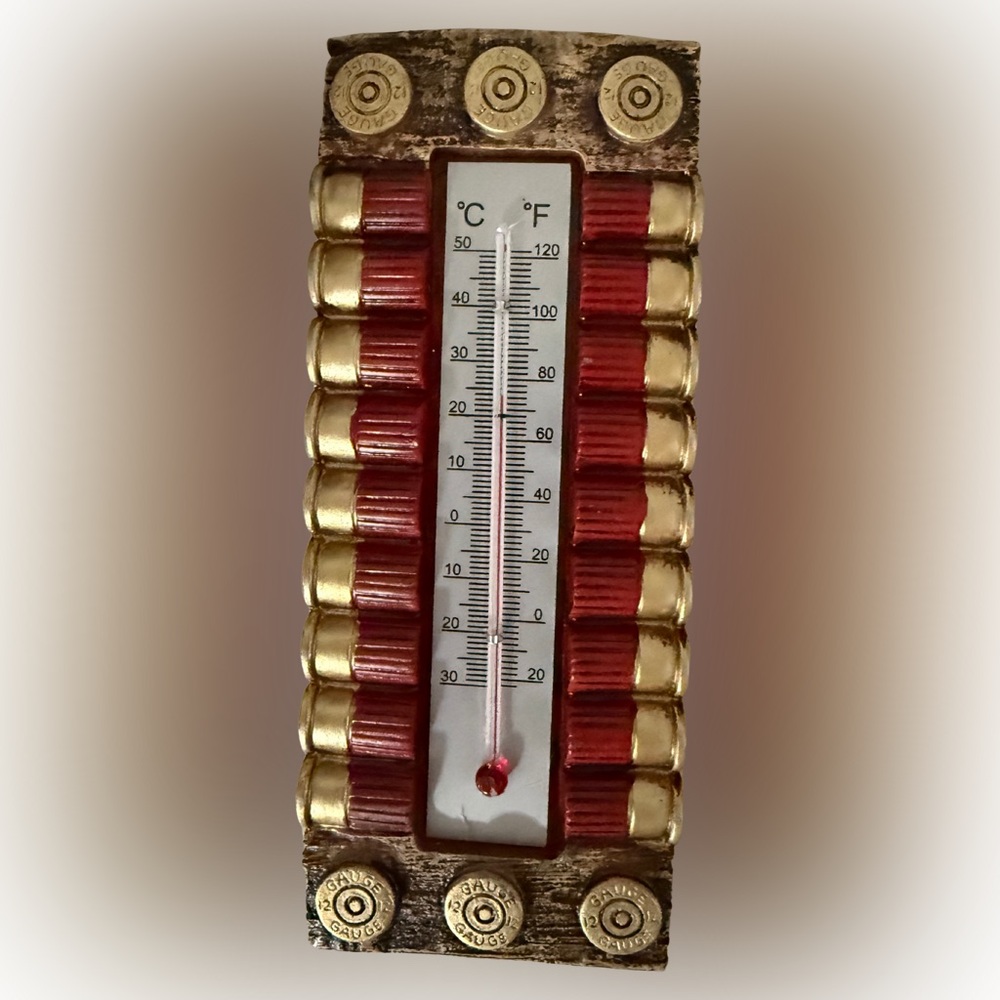 Shotg*n Shell Gold‎ and Red Thermometer Inside or Out Country Hunter Decor